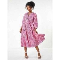Roman Petite Aztec Tiered Midi Dress 8 female