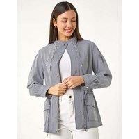 Roman Originals Buttoned Stretch Safari Jacket for Women UK - Ladies Everyday Holiday Spring Summer Comfy Soft Evening Vacation Work Party - Navy - Size 10