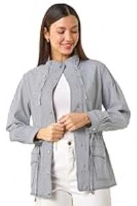 Roman Originals Buttoned Stretch Safari Jacket for Women UK - Ladies Everyday Holiday Spring Summer Comfy Soft Evening Vacation Work Party - Navy - Size 20