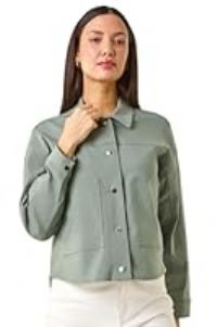 Roman Originals Patch Pocket Jacket for Women UK - Ladies Everyday Holiday Spring Summer Collar & Revere Comfy Soft Evening Vacation Work Party - Khaki - Size 20