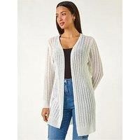 Roman Originals Longline Lightweight Knit Cardigan for Women UK - Ladies Everyday Holiday Spring Summer Comfy Soft Evening Vacation Work Party - Ivory - Size 14