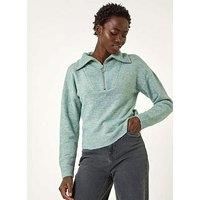 Roman Originals Collar Zip Neck Knit Jumper for Women UK - Ladies Everyday Autumn Winter V-Neckline Comfy Soft Evening Vacation Work Party Night Out - Steel Blue - Size S