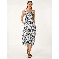 Roman Originals Tie Dye Spot Print Midi Sundress for Women UK - Ladies Everyday Autumn Winter Square Neckline Comfy Soft Evening Vacation Work Party Night Out - White - Size 10