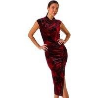 Roman Velvet Rose Print Side Ruched Midi Dress 18 female