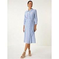 Roman Textured Stripe Belted Shirt Dress 18 female
