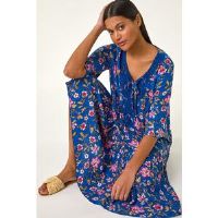 Roman Floral Print Lace Detail Smock Dress 14 female