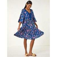 Roman Floral Print Lace Detail Smock Dress 18 female