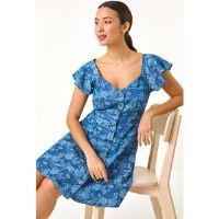 Roman Denim Print Buttoned Mini Dress 18 female