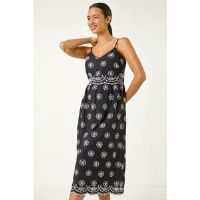 Roman Embroidered Strap Midi Sun Dress 12 female