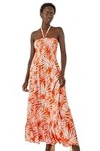 Roman Originals Shirred Bandeau Midi Dress for Women UK - Ladies Everyday Holiday Spring Summer Comfy Soft Evening Vacation Work Party - Orange - Size 10