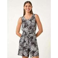 Roman Leaf Print Crinkle Playsuit 10 female