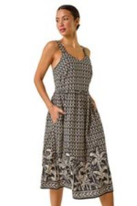 Roman Originals Palm Border Print Midi Sundress Women UK - Ladies Spring Summer