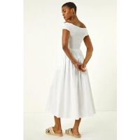 Roman Shirred Cotton Midi Dress 16 female