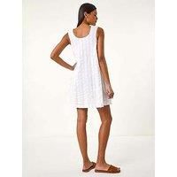 Roman Originals Textured Short A-Line Dress for Women UK - Ladies Everyday Holiday Spring Summer V-Neckline Comfy Soft Evening Vacation Work Party - White - Size 18