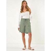 Roman Originals Drawcord Detail Pocket Shorts for Women UK - Ladies Everyday Holiday Spring Summer Comfy Soft Evening Vacation Work Party - Khaki - Size 16