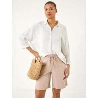 Roman Originals Drawcord Detail Pocket Shorts for Women UK - Ladies Everyday Holiday Spring Summer Comfy Soft Evening Vacation Work Party - Stone - Size 12