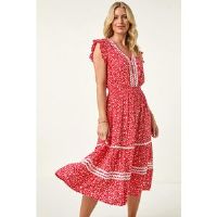 Roman Petite Floral Print Ric Rac Midi Dress 16 female