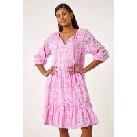 Roman Cotton Broderie Tiered Smock Dress 20 female