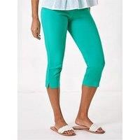 Roman Originals Cropped Trousers for Women UK Ladies Capri Leggings Summer Pants Short Crop Stretch 3/4 Length Three Quarter Pedal Pusher Clothes Elasticated Bengaline - Aqua - Size 10