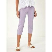 Roman Originals Cropped Trousers for Women UK Ladies Capri Leggings Summer Pants Short Crop Stretch 3/4 Length Three Quarter Pedal Pusher Clothes Elasticated Bengaline - Lavender - Size 14
