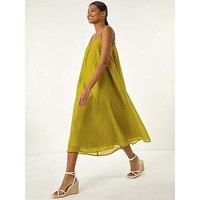 Roman Originals Textured Pleat Midi Dress for Woman UK - Ladies Everyday Holiday Spring Summer Comfy Soft Evening Vacation Work Party - Green - Size 16