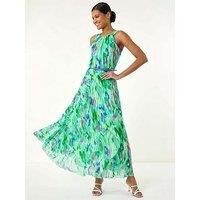 Roman Originals Women's Sleeveless Floral Pleated Maxi Dress