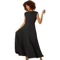 Roman Originals Fit & Flare Midi Dress for Women UK - Ladies Everyday Holiday Spring Summer High Neckline Comfy Soft Evening Vacation Work Party - Black - Size 12