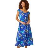 Roman Originals Bardot Ruffle Wrap Dress for Women UK - Ladies Everyday Holiday Spring Summer Comfy Soft Evening Vacation Work Party - Royal Blue - Size 10