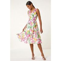 Roman Floral Print Cowl Neck Dress 12 female