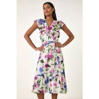Roman Floral Frill Wrap Midi Dress 20 female
