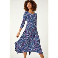 Roman Abstract Hanky Hem Stretch Midi Dress 12 female