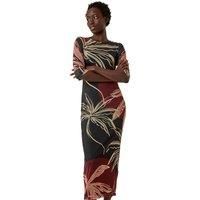 Roman Originals Leopard Mesh Maxi Stretch Dress for Women UK - Ladies Everyday Autumn Winter Round Neckline Comfy Soft Evening Vacation Work Party Night Out - Black Multi - Size 12