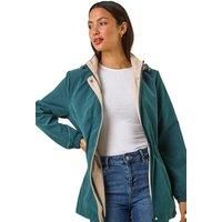 Roman Lightweight Hooded Jacket for Women UK - Ladies Spring Everyday Summer Holiday Zip Up Comfy Long Sleeve Soft Pocket Detail Mac Day Out Coats - Teal - Size 10