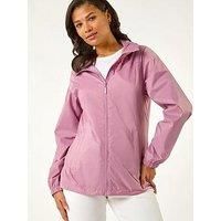 Roman Shower Resistant Jacket for Women UK - Ladies Spring Everyday Summer Holiday Funnel Neckline Comfy Long Sleeve Soft Pocket Detail Mac Daily Coats - Mauve - Size 12