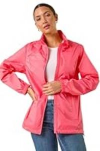 Roman Shower Resistant Jacket for Women UK - Ladies Spring Everyday Summer Holiday Funnel Neckline Comfy Long Sleeve Soft Pocket Detail Mac Daily Coats - Pink - Size 12