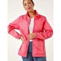 Roman Shower Resistant Jacket for Women UK - Ladies Spring Everyday Summer Holiday Funnel Neckline Comfy Long Sleeve Soft Pocket Detail Mac Daily Coats - Pink - Size 16