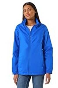 Roman Shower Resistant Jacket for Women UK - Ladies Spring Everyday Summer Holiday Funnel Neckline Comfy Long Sleeve Soft Pocket Detail Mac Daily Coats - Royal Blue - Size 10