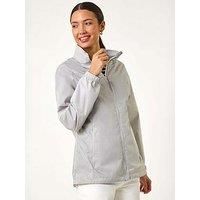Roman Shower Resistant Jacket for Women UK - Ladies Spring Everyday Summer Holiday Funnel Neckline Comfy Long Sleeve Soft Pocket Detail Mac Daily Coats - Silver - Size 10