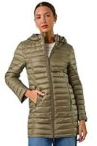 Roman Originals Padded Hooded Coat for Women UK - Ladies Everyday Autumn Winter Comfy Soft Evening Vacation Work Party Night Out - Khaki - Size 10