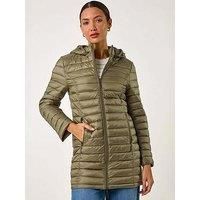 Roman Originals Padded Hooded Coat for Women UK - Ladies Everyday Autumn Winter Comfy Soft Evening Vacation Work Party Night Out - Khaki - Size 14