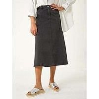 Roman Originals Cotton Denim Panelled Midi Skirt for Women UK - Ladies Everyday Autumn Winter Comfy Soft Evening Vacation Work Party Night Out - Black - Size 12