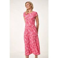 Roman Petite Abstract Print Crinkle Midi Dress 12 female