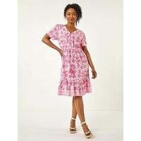 Roman Petite Floral Print Tiered Dress 8 female