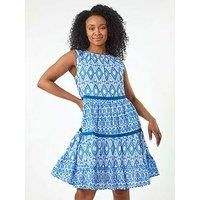 Roman Petite Geo Print Tiered Dress 16 female