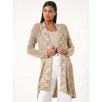 Roman Originals Pointelle Longline Cardigan for Women UK - Ladies Everyday Holiday Spring Summer Comfy Soft Evening Vacation Work Party - Natural - Size 10