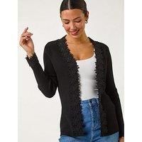 Roman Black Lace Trim Knit Cardigan - Size 20 20 female