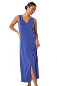 Roman Originals Soft Pique Stretch Midi Dress for Women UK - Ladies Everyday Holiday Spring Summer V-Neckline Comfy Soft Evening Vacation Work Party - Blue - Size 20