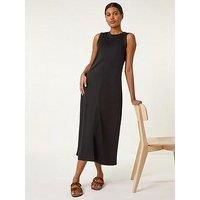 Roman Originals Sandwash Stretch Midi Dress for Women UK - Ladies Everyday Holiday Spring Summer Round Neckline Comfy Soft Evening Vacation Work Party - Black - Size 20