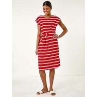 Roman Stripe Tie Side Stretch Midi Dress 18 female