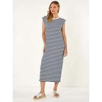 Roman Originals Ribbed Cap Sleeve Midi Dress for Women UK - Ladies Everyday Holiday Spring Summer Round Neckline Comfy Soft Evening Vacation Work Party - Navy - Size 10